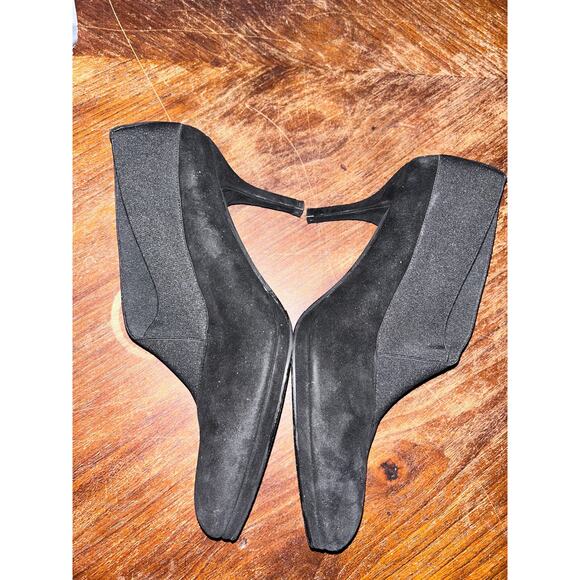 Stuart Weitzman Suede Neoprene Ankle Booties 3.5” Heel Black Slip On Sz 9N - Picture 9 of 9